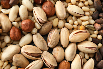 Variety of tasty fresh nuts, closeup