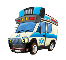 cartoon scene with happy ambulance truck on white background - illustration for children © honeyflavour