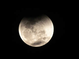 Eclypse moon in dark sky of Sao Paulo city, Brazil