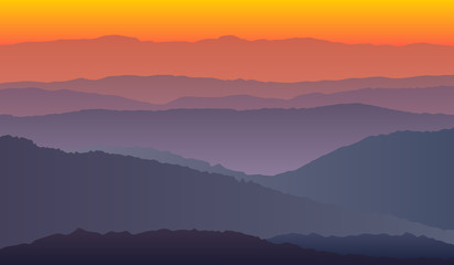 Fototapeta na wymiar landscape with purple orange silhouettes of mountains vector eps 10