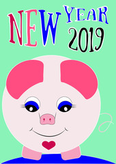 New Year 2019, the year of the pig 2019, greeting card. illustration,