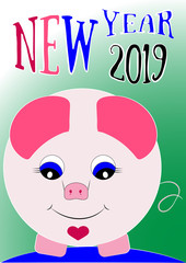 New Year 2019, the year of the pig 2019, greeting card. illustration,