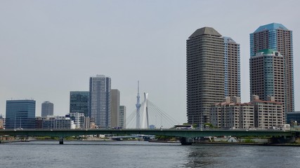 Tokyo Skyline, Tokio Stadtansicht vom Sumida Fluß aus