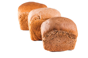 different loaves of bread on white background, isolate, close-up, bakery