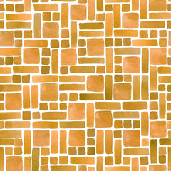 Watercolor abstract geometric tile in terracotta. Hand painted mosaic seamless pattern - 219796708
