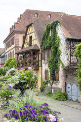 Fototapeta na wymiar Bergheim, Maisons à colombages en centre-ville, Alsace. Haut-Rhin. Grand Est