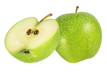 Fresh half green apple isolated on white background with clipping path