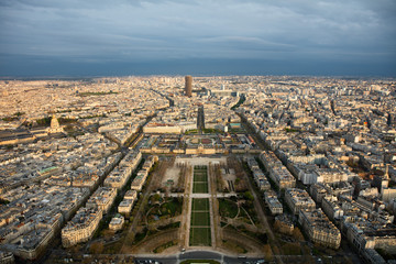 Center of paris from top roofs and streets panorama city