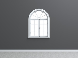 Vintage blank window inside room. 3d illustration