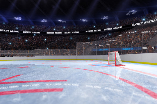 Sport hockey stadium 3d render whith people fans