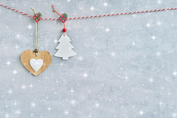 Christmas background. Christmas decoration on gray background. Copy space