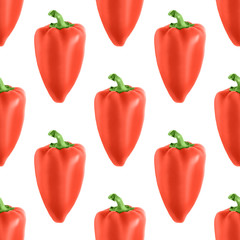 Sweet red peppers in top view Photo pattern Seamless pattern with whole peppers on white background