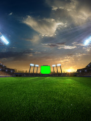 stadium sunset  with people fans. 3d render illustration cloudy