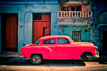 old pink car of the 50s