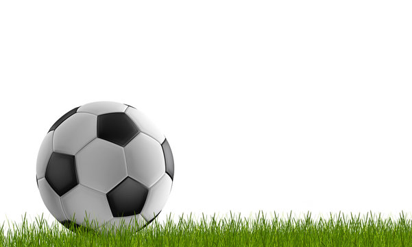 soccer ball with green lawn 3d-illustration isolated