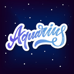 Aquarius lettering Calligraphy Brush Text horoscope Zodiac sign