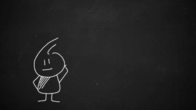 thinking stick man with phone symbol Drawing on black chalkboard