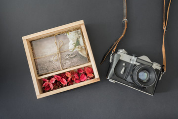 Vintage camera with printed photo