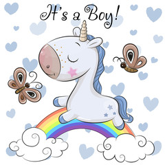 Baby Shower Greeting Card with cute  Unicorn boy