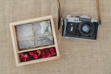 Vintage camera with printed photo