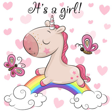 Baby Shower Greeting Card with Unicorn girl