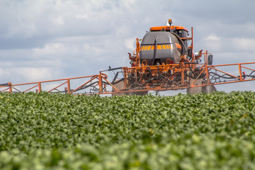 Defensive spraying machine agricultural in soybean plantation