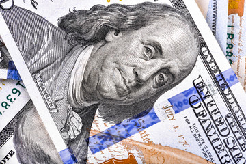 A pile of one hundred US dollars - Banknotes. Cash of hundred dollar bills , dollar background with high resolution