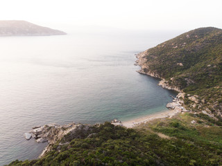 Aerial Drone View of Beach Cove with People Swimming at Erdek Turankoy / Balikesir