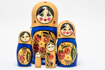 Matryoshka family. Russian doll on a White background. Matrioska art.
