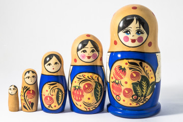 Matryoshka family. Russian doll on a White background. Matrioska art.