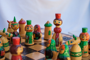 Close-up of king with other pawns on the chessboard
