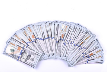 A pile of one hundred US dollars - Banknotes. Cash of hundred dollar bills , dollar background with high resolution