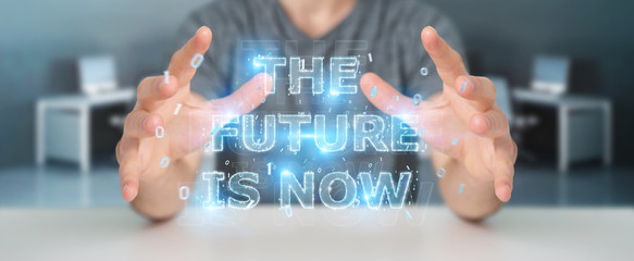 Businessman using future text interface 3D rendering