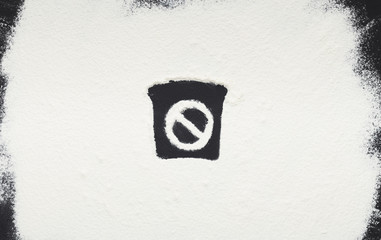 Ban sign on scattered flour, no gluten