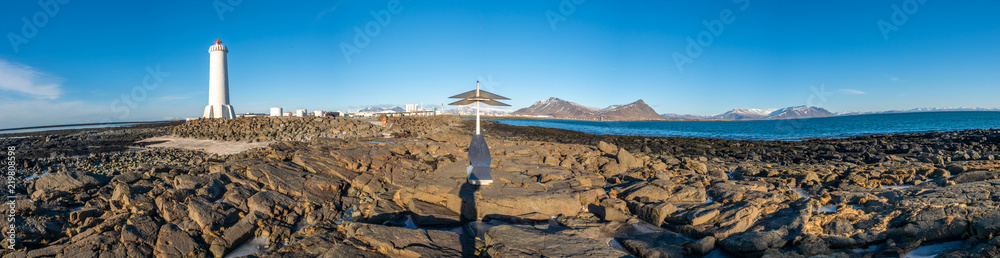 Wall mural panorama of two lighthouses at akranes, iceland