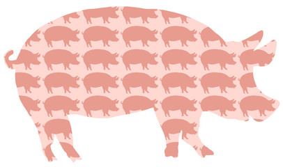 Pig Pork Pattern. Silhouettes of pigs background. Isolated vector on white background.