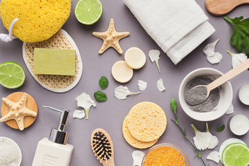 Various spa and beauty threatment products on background