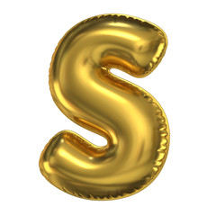 Golden balloon font 3d rendering, letter S