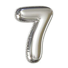 Silver balloon font 3d rendering, number 7