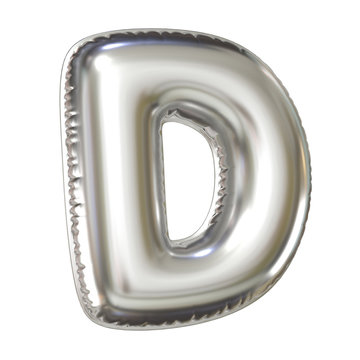 Silver balloon font 3d rendering, letter D