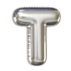 Silver balloon font 3d rendering, letter T