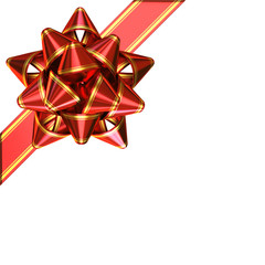 Red bow with ribbons for gift box decoration 3d rendering