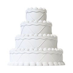 Wedding white cake isolated on white background 3d rendering