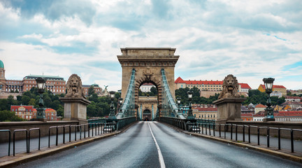 The iconic Széchenyi Chain Bridge in Budapest (no people or cars)