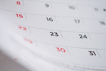 calendar page flipping sheet close up background