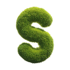 Grass font 3d rendering letter S