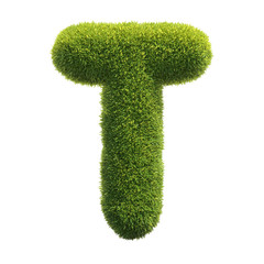 Grass font 3d rendering letter T