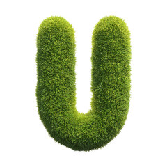 Grass font 3d rendering letter U