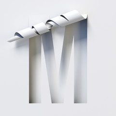Cut out curled paper font 3d rendering letter M