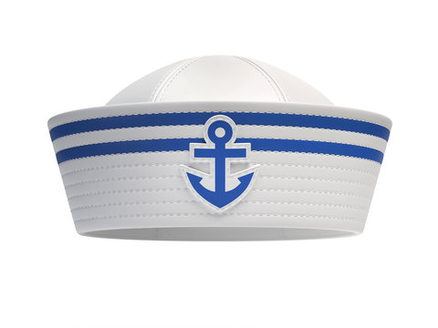 Sailor hat with blue anchor emblem isolated on white background 3d rendering